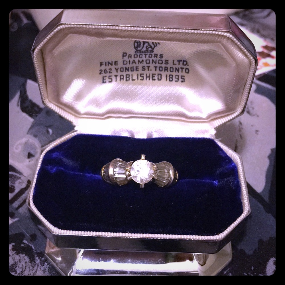 Gold filled gold plt crystal engagement ring 925 Sterling